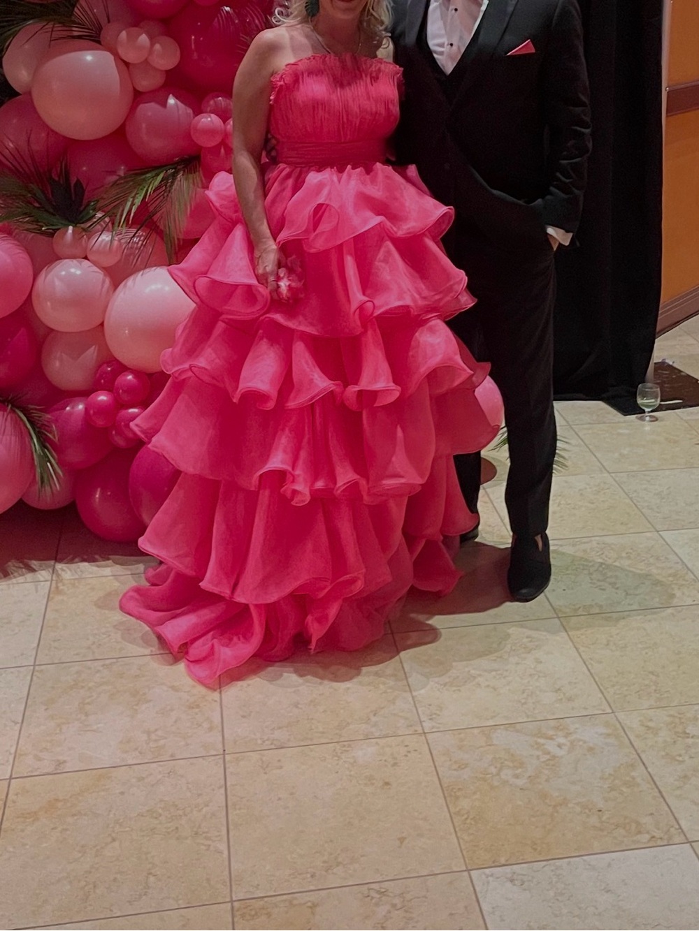 Strapless Hot Pink Ruffle Ball Gown - Ashley Lauren brand.  Size 8